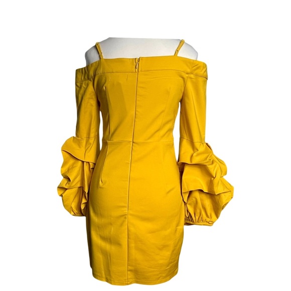 NWT LOOK AT ME Marigold Yellow Blouson Sleeve Dress Size S Coquette Satement - Picture 3 of 11